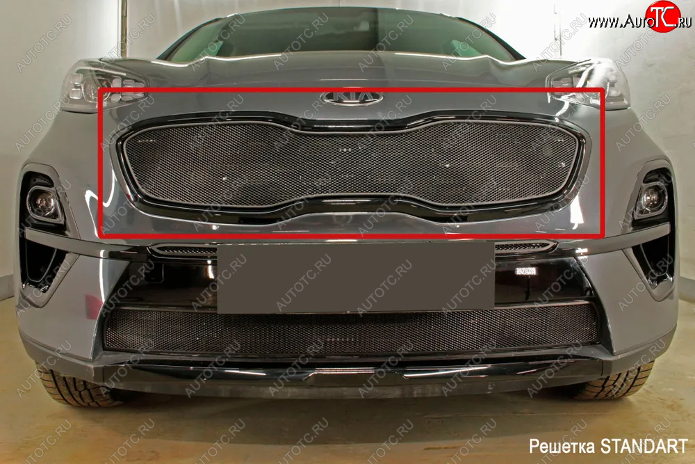 3 099 р. Защитная сетка в бампер (верх, Black Edition, ячейка 3х7 мм) Alfeco Стандарт  KIA Sportage  4 QL (2018-2022) рестайлинг (Чёрная)  с доставкой в г. Воронеж