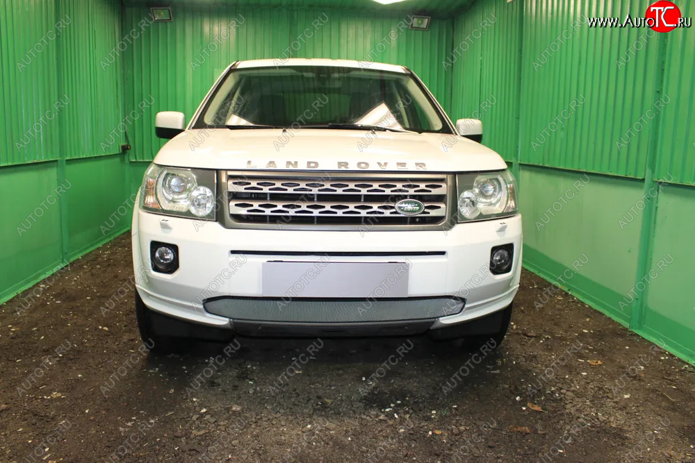 3 149 р. Защитная сетка в бампер (низ, ячейка 3х7 мм) Alfeco Стандарт  Land Rover Freelander  L359 (2010-2012) 1-ый рестайлинг (Хром)  с доставкой в г. Воронеж