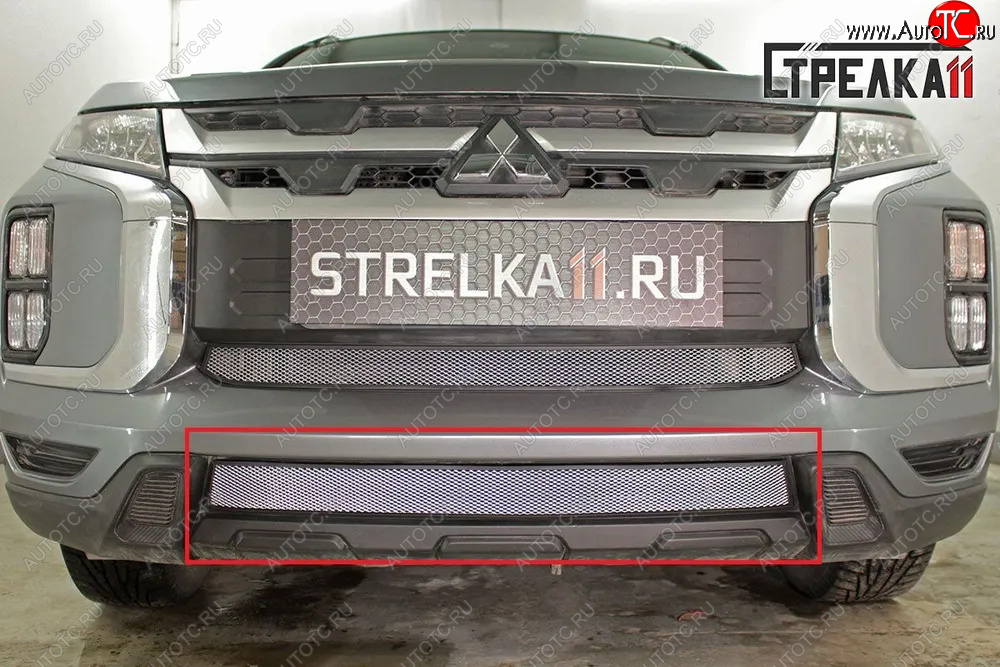 2 669 р. Защитная сетка в бампер (низ, ячейка 3х7 мм) Alfeco Стандарт  Mitsubishi ASX (2019-2025) 3-ий рестайлинг (Хром)  с доставкой в г. Воронеж