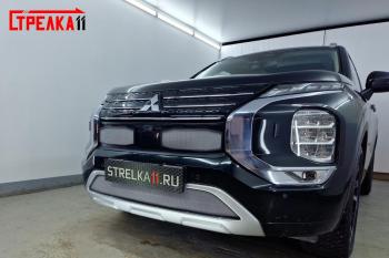 7 649 р. Защита радиатора (3 части) Стрелка11 Стандарт  Mitsubishi Outlander  GF (2018-2022) 3-ий рестайлинг (хром)  с доставкой в г. Воронеж. Увеличить фотографию 3