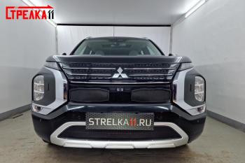 2 999 р. Защита радиатора (низ) Стрелка11 Стандарт Mitsubishi Outlander GN (2021-2025) (черная)  с доставкой в г. Воронеж. Увеличить фотографию 1