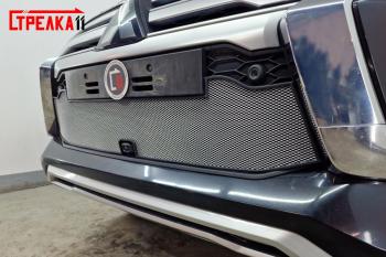 3 599 р. Защита радиатора (с камерой) Стандарт Стрелка11  Mitsubishi Pajero Sport  QF (2019-2022) рестайлинг (хром)  с доставкой в г. Воронеж. Увеличить фотографию 2
