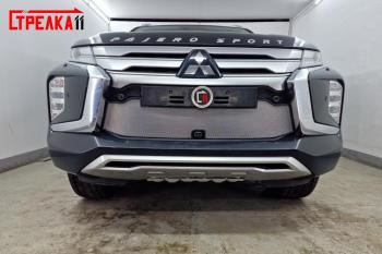 Защита радиатора (с камерой) Стандарт Стрелка11 Mitsubishi Pajero Sport  QF (2019-2022) рестайлинг (хром)