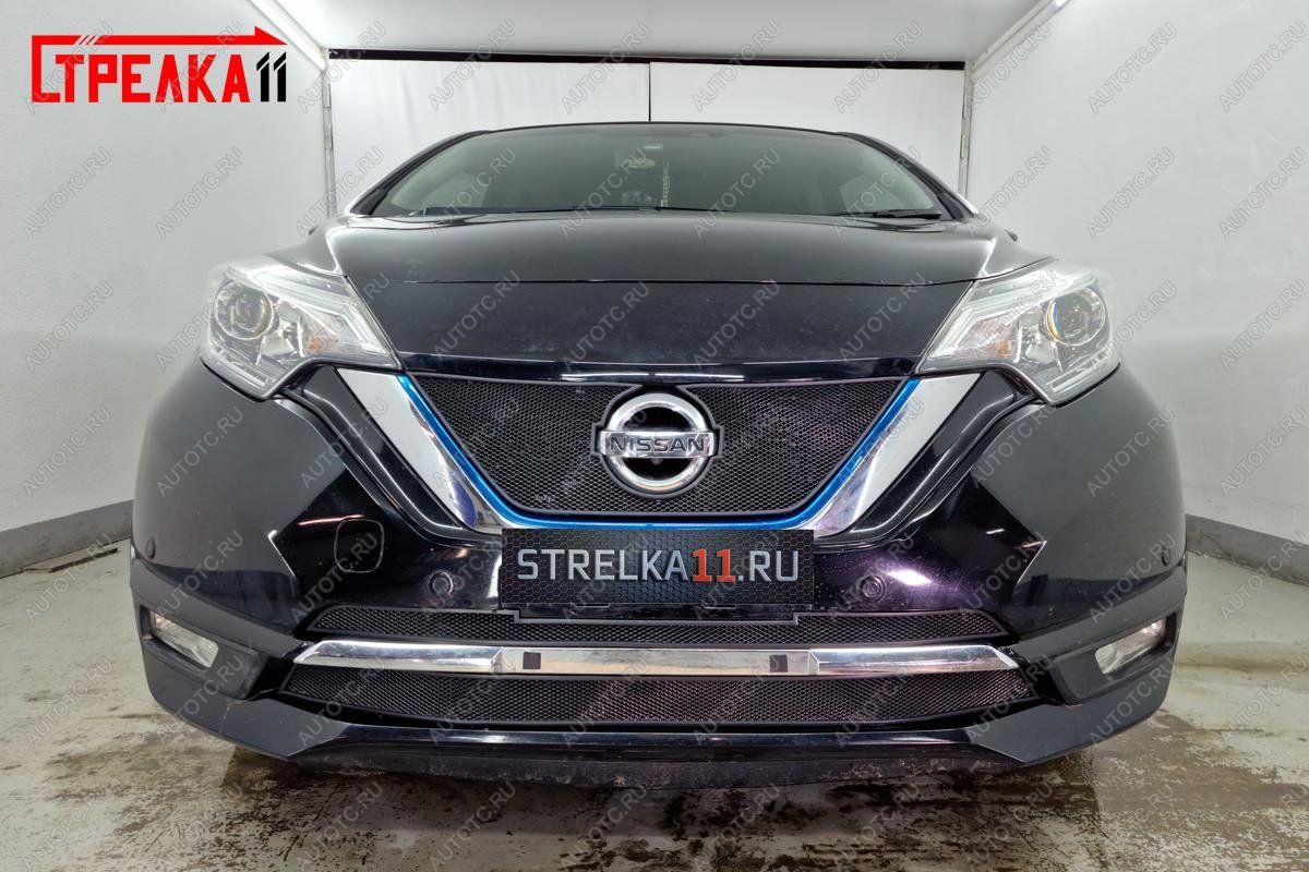 3 599 р. Защита радиатора (низ, Medalist X, 2 части) Стрелка11 Стандарт Nissan Note 2 E12 рестайлинг (2016-2020) (черная)  с доставкой в г. Воронеж