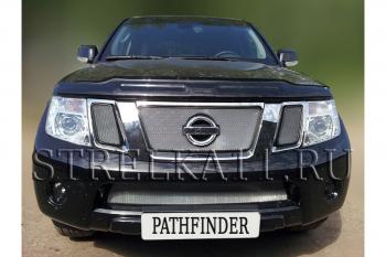 6 899 р. Защита радиатора (верх) Стрелка11 Стандарт  Nissan Pathfinder  R51 (2009-2014) рестайлинг (хром)  с доставкой в г. Воронеж. Увеличить фотографию 2