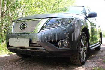 Защита радиатора (верх) Стрелка11 Стандарт Nissan Pathfinder R52 дорестайлинг (2012-2017) (хром)