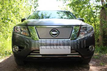 5 349 р. Защита радиатора (низ 2 части) Стрелка11 Стандарт Nissan Pathfinder R52 дорестайлинг (2012-2017) (хром)  с доставкой в г. Воронеж. Увеличить фотографию 2