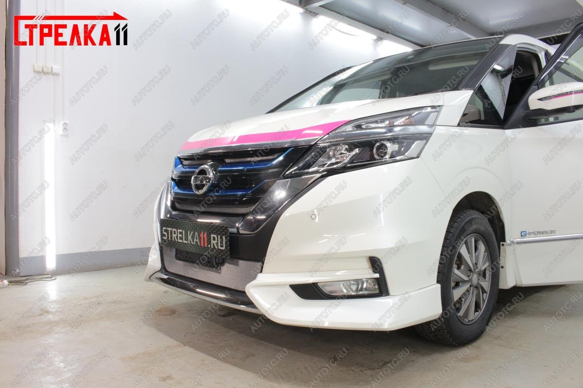 2 189 р. Защита радиатора (верх) Стрелка11 Стандарт  Nissan Serena  C27 (2016-2019) минивэн дорестайлинг (хром)  с доставкой в г. Воронеж