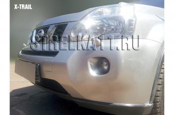 2 569 р. Защита радиатора (середина) Стрелка11 Стандарт  Nissan X-trail  2 T31 (2007-2011) дорестайлинг (черная)  с доставкой в г. Воронеж. Увеличить фотографию 2