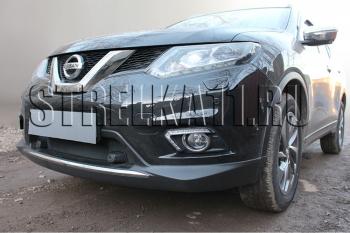 Защита радиатора (с парктроником низ) Стрелка11 Стандарт Nissan X-trail  3 T32 (2013-2018) дорестайлинг (черная)