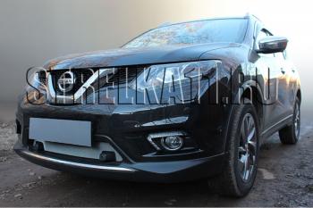 Защита радиатора (с парктроником низ) Стрелка11 Стандарт Nissan X-trail  3 T32 (2013-2018) дорестайлинг (хром)