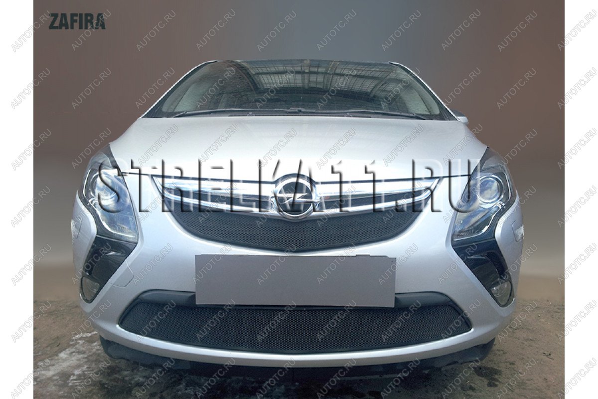 2 899 р. Защита радиатора (верх) Стрелка11 Стандарт Opel Zafira С дорестайлинг (2011-2016) (черная)  с доставкой в г. Воронеж