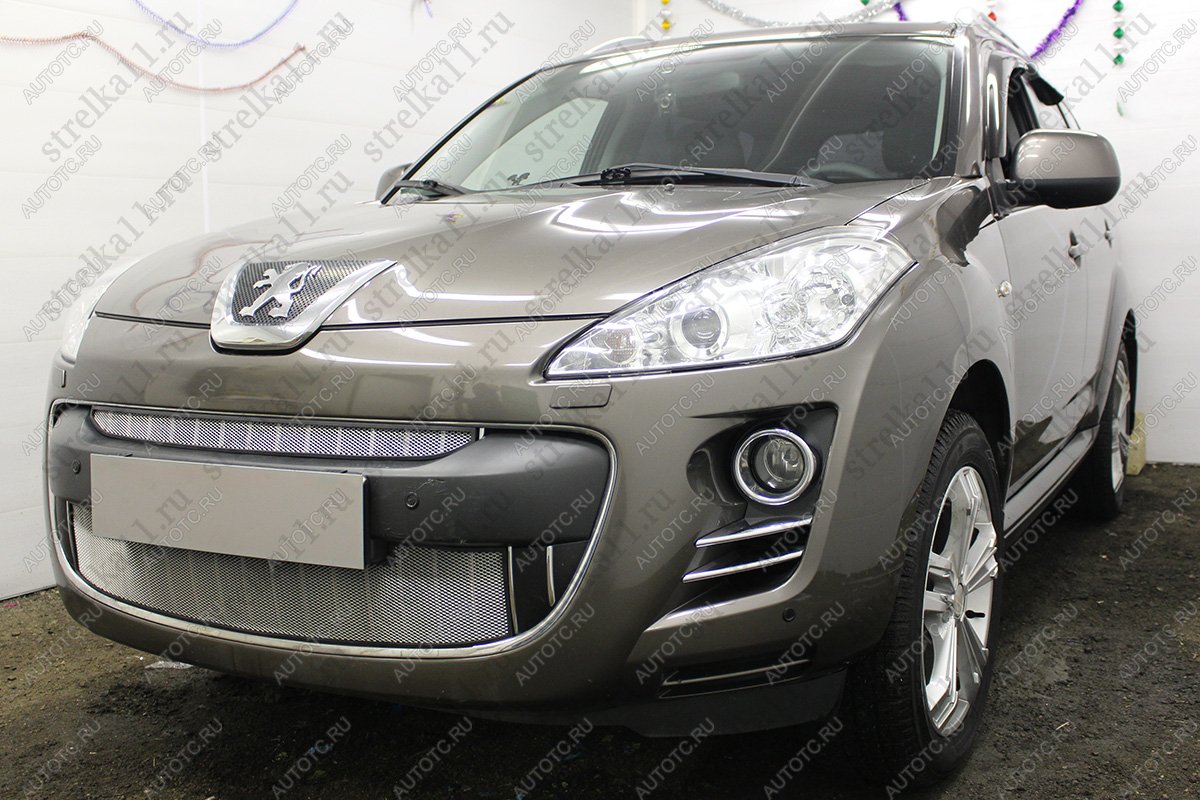 2 799 р. Защита радиатора (верх) Стрелка11 Стандарт  Peugeot 4007 (2007-2012) (хром)  с доставкой в г. Воронеж