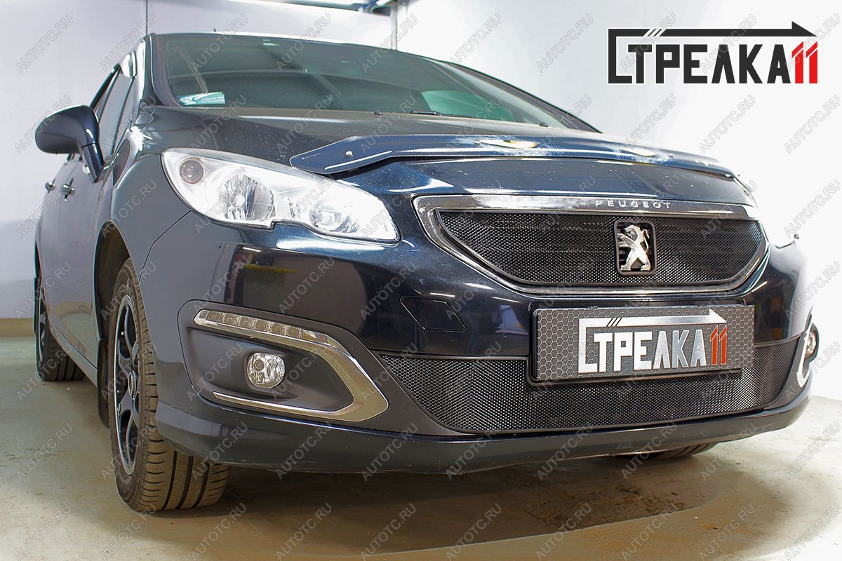 3 099 р. Защита радиатора (верх) Стрелка11 Стандарт  Peugeot 408 (2015-2022) рестайлинг (хром)  с доставкой в г. Воронеж