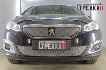 3 099 р. Защита радиатора (верх) Стрелка11 Стандарт  Peugeot 408 (2015-2022) рестайлинг (хром)  с доставкой в г. Воронеж. Увеличить фотографию 2