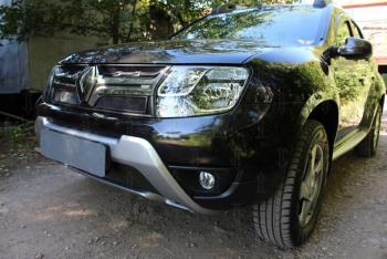 2 759 р. Защита радиатора (верх) Стрелка11 Стандарт Renault Duster HS рестайлинг (2015-2021) (черная)  с доставкой в г. Воронеж. Увеличить фотографию 2