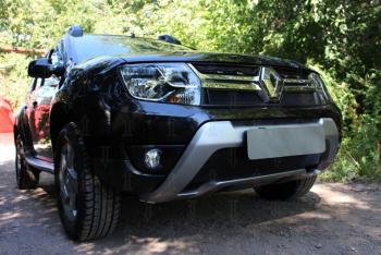 2 759 р. Защита радиатора (верх) Стрелка11 Стандарт Renault Duster HS рестайлинг (2015-2021) (черная)  с доставкой в г. Воронеж. Увеличить фотографию 1