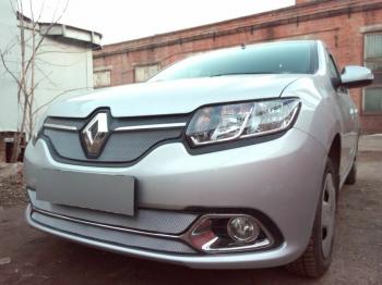 4 649 р. Защита радиатора (Privilege, Luxe Privilege) (низ) Стрелка11 Стандарт  Renault Logan  2 (2014-2018) дорестайлинг (хром)  с доставкой в г. Воронеж. Увеличить фотографию 2