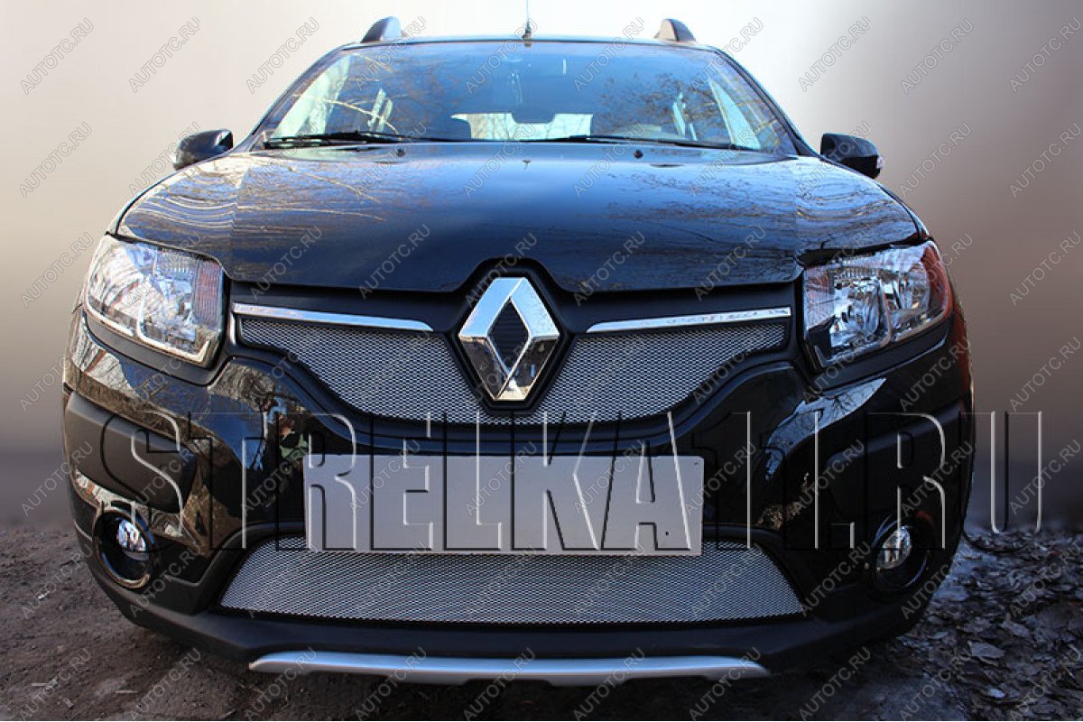 3 179 р. Защита радиатора Стрелка11 Стандарт Renault Logan 2 дорестайлинг (2014-2018) (хром)  с доставкой в г. Воронеж