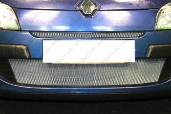 2 269 р. Защита радиатора (верх) Стандарт  Renault Megane  седан (2008-2012)  дорестайлинг (хром)  с доставкой в г. Воронеж. Увеличить фотографию 2