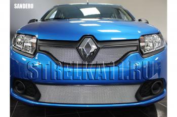 Защита радиатора (низ) Стрелка11 Стандарт Renault Sandero (B8) дорестайлинг (2014-2018) (хром)
