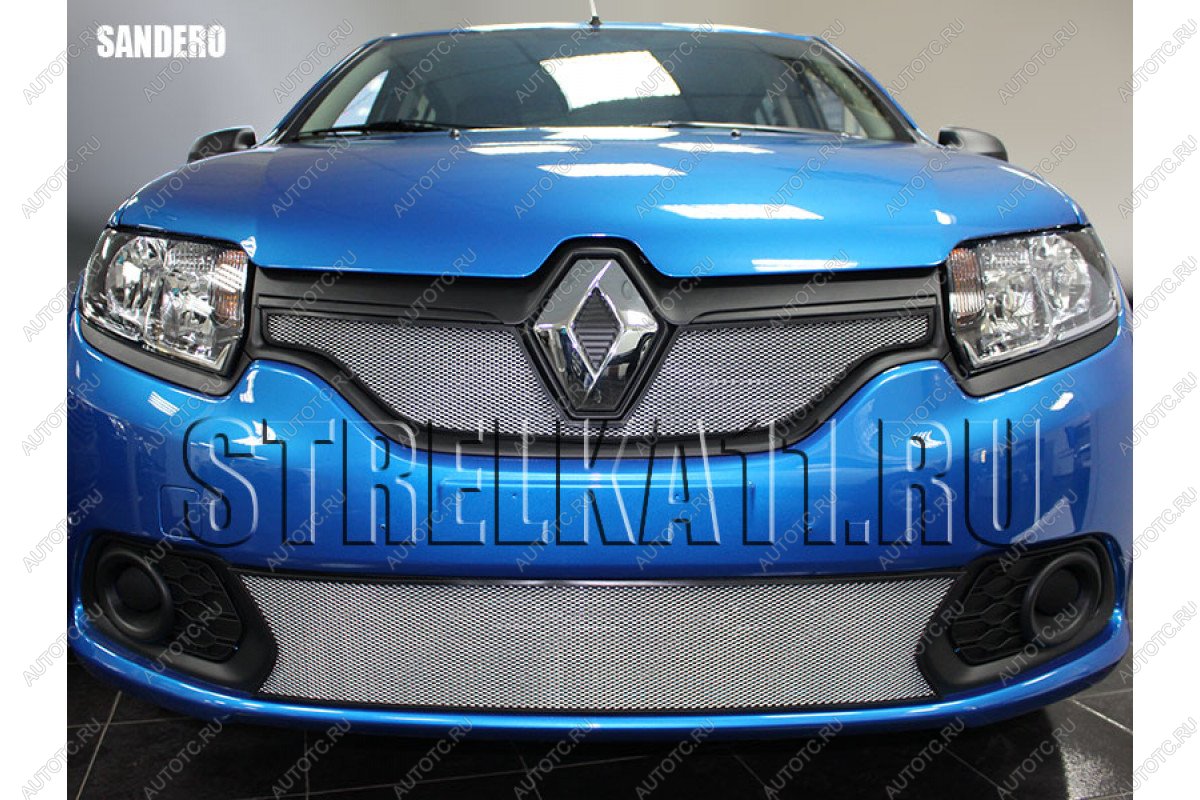 3 179 р. Защита радиатора (низ) Стрелка11 Стандарт Renault Sandero (B8) дорестайлинг (2014-2018) (хром)  с доставкой в г. Воронеж