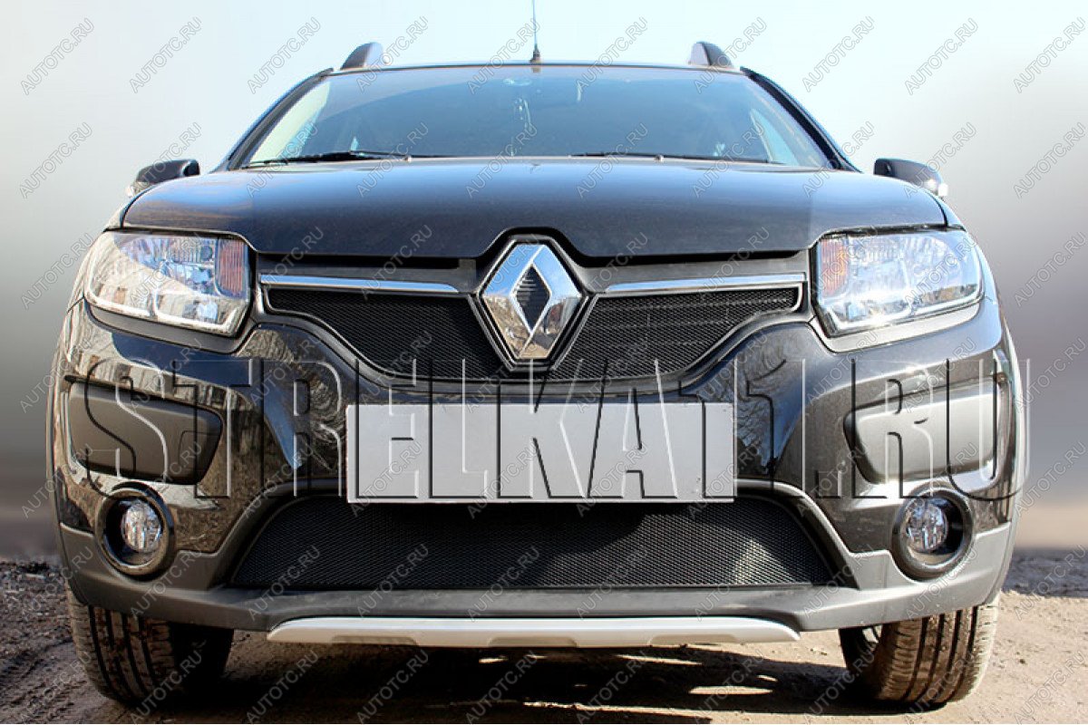 2 999 р. Защита радиатора (низ) Стрелка11 Стандарт  Renault Sandero Stepway  (B8) (2014-2018) дорестайлинг (черная)  с доставкой в г. Воронеж