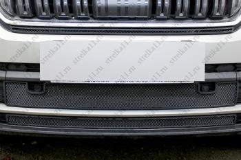 4 999 р.  Защита радиатора (низ 2 части) Стрелка11 Стандарт  Skoda Kodiaq  NU7 (2017-2021) дорестайлинг (черная)  с доставкой в г. Воронеж. Увеличить фотографию 1