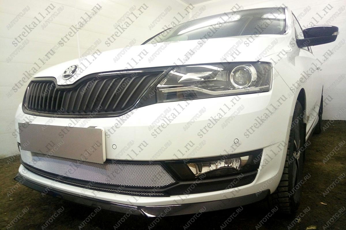 4 849 р. Защита радиатора (2 части) Стрелка11 Стандарт  Skoda Rapid ( NH1,  NH3) (2015-2020) хэтчбэк рестайлинг, рестайлинг лифтбэк (хром)  с доставкой в г. Воронеж