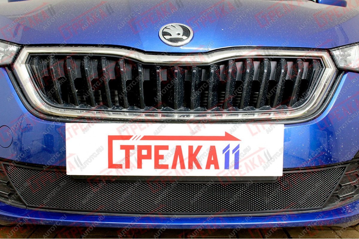 3 089 р. Защита радиатора (низ с парктроником) Стрелка11 Стандарт  Skoda Rapid  MK2 (2019-2025) (черная)  с доставкой в г. Воронеж