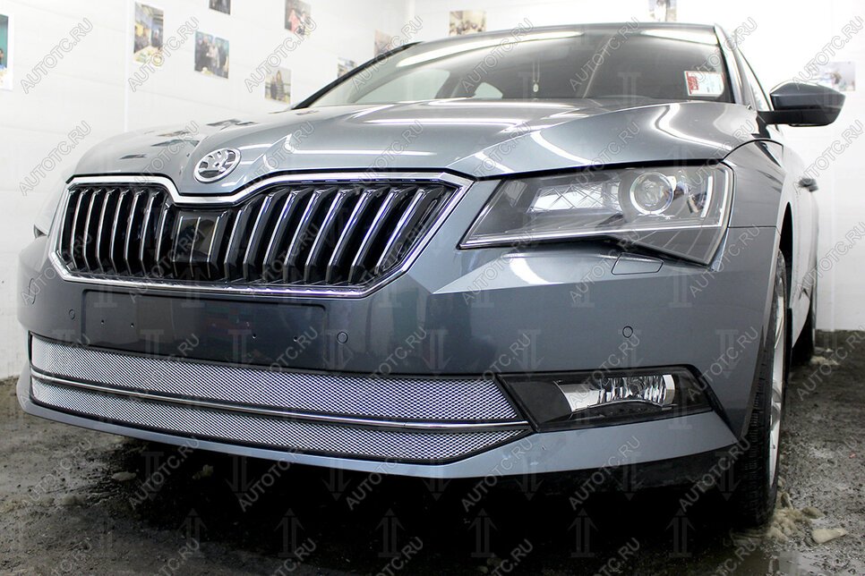 4 999 р. Защита радиатора (2 части) Стрелка11 Стандарт  Skoda Superb ( B8 (3V),  B8 (3V5)) (2015-2019) лифтбэк дорестайлинг, универсал дорестайлинг (хром)  с доставкой в г. Воронеж
