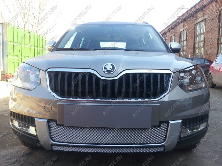 3 199 р. Защита радиатора (центральная) (Outdoor) Стрелка11 Стандарт  Skoda Yeti (2013-2018) (хром)  с доставкой в г. Воронеж