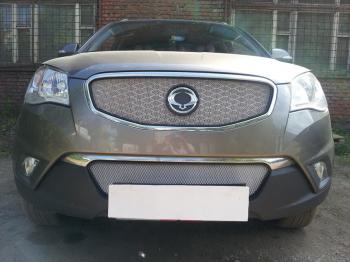 3 299 р. Защита радиатора (верх) Стрелка11 Стандарт  SSANGYONG Actyon (2010-2013) дорестайлинг (хром)  с доставкой в г. Воронеж. Увеличить фотографию 2