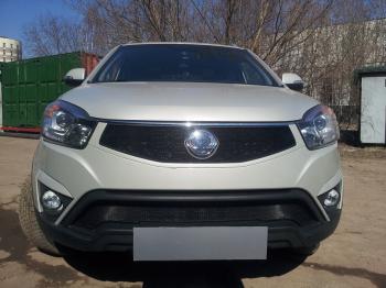 3 169 р. Защита радиатора (верх) Стрелка11 Стандарт SSANGYONG Actyon рестайлинг (2013-2021) (черная)  с доставкой в г. Воронеж. Увеличить фотографию 2