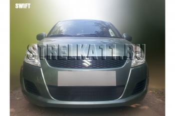 2 899 р. Защита радиатора Стрелка11 Стандарт  Suzuki Swift  ZC72S (2010-2013) дорестайлинг, хэтчбэк 5 дв. (черная)  с доставкой в г. Воронеж. Увеличить фотографию 1