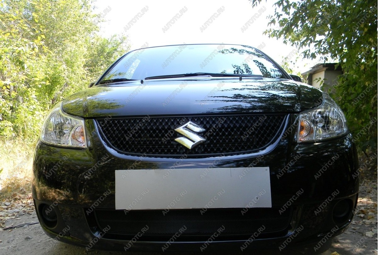 2 899 р. Защита радиатора Стрелка11 Стандарт Suzuki SX4 GYC21S дорестайлинг седан (2006-2012) (черная)  с доставкой в г. Воронеж