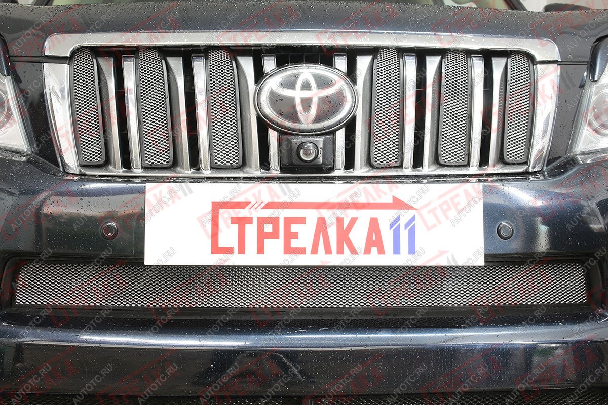 4 299 р. Защита радиатора (верх 6 частей) Стрелка11 Стандарт Toyota Land Cruiser Prado J150 дорестайлинг (2009-2013) (хром)  с доставкой в г. Воронеж