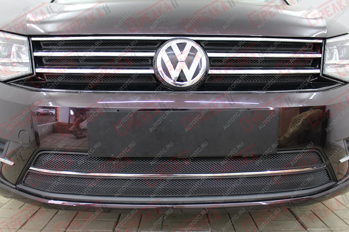 4 849 р. Защита радиатора (верх 6 частей) Стрелка11 Стандарт Volkswagen Caddy 2K рестайлинг (2015-2020) (черная)  с доставкой в г. Воронеж