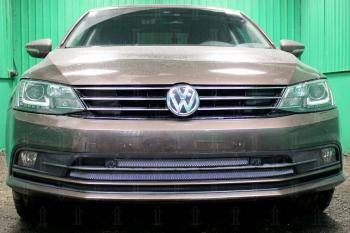 Защита радиатора (3 части с парктроником) Стрелка11 Стандарт Volkswagen Jetta  A6 (2015-2018) седан рестайлинг (хром)