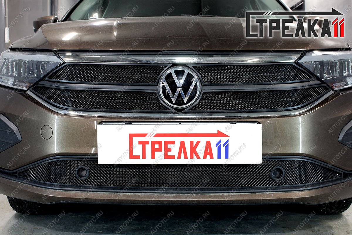 2 899 р.  Защита радиатора (низ с парктрониками) Стрелка11 Стандарт Volkswagen Polo Mk6 лифтбек (2020-2022) (черная)  с доставкой в г. Воронеж