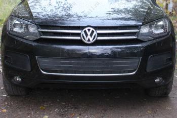 Защита радиатора (низ) Стрелка11 Стандарт Volkswagen Touareg  2 NF (2010-2014) дорестайлинг (черная)