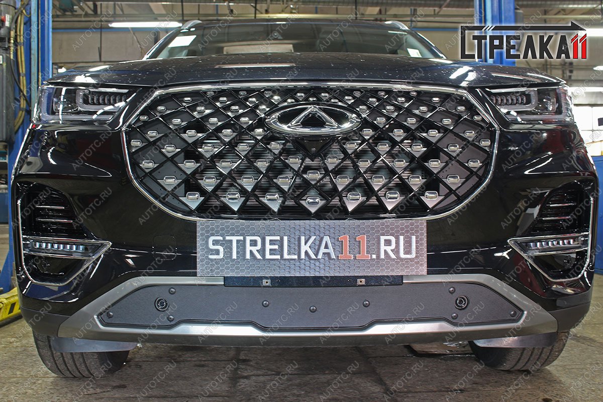 759 р. Зимняя заглушка решетки радиатор (низ с парктроником) Стрелка11  Chery Tiggo 8 PRO (2021-2025) (черная)  с доставкой в г. Воронеж