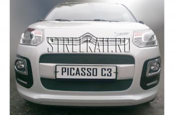 969 р. Зимняя заглушка решетки радиатора (низ) Стрелка11  CITROEN C3 Picasso  рестайлинг (2013-2017) (черная)  с доставкой в г. Воронеж. Увеличить фотографию 1