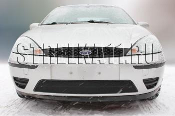 759 р. Зимняя заглушка решетки радиатора Стрелка11  Ford Focus  1 (2001-2005) седан рестайлинг, универсал рестайлинг, хэтчбэк 3 дв. рестайлинг, хэтчбэк 5 дв. рестайлинг (черная)  с доставкой в г. Воронеж. Увеличить фотографию 2