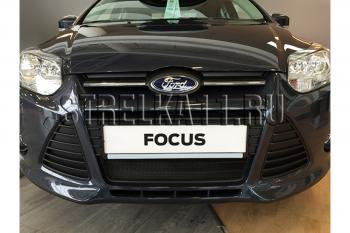 759 р. Зимняя заглушка решетки радиатора Стрелка11 Ford Focus 3 седан дорестайлинг (2011-2015) (черная)  с доставкой в г. Воронеж. Увеличить фотографию 2
