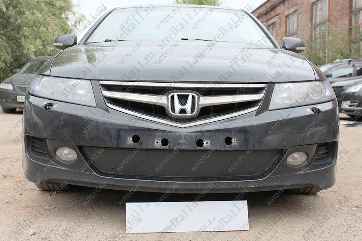 969 р. Зимняя заглушка решетки радиатора Стрелка11  Honda Accord  7 CM (2006-2008) универсал рестайлинг (черная)  с доставкой в г. Воронеж