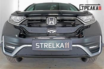 1 459 р. Зимняя заглушка решетки радиатора (верх 2 части) Стрелка11  Honda CR-V  RW,RT (2019-2022) рестайлинг (черная)  с доставкой в г. Воронеж. Увеличить фотографию 1