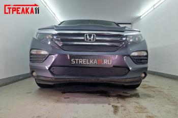 969 р. Зимняя заглушка решетки радиатора (низ) Стрелка11  Honda Pilot  YF6 (2016-2019) дорестайлинг (черная)  с доставкой в г. Воронеж. Увеличить фотографию 2