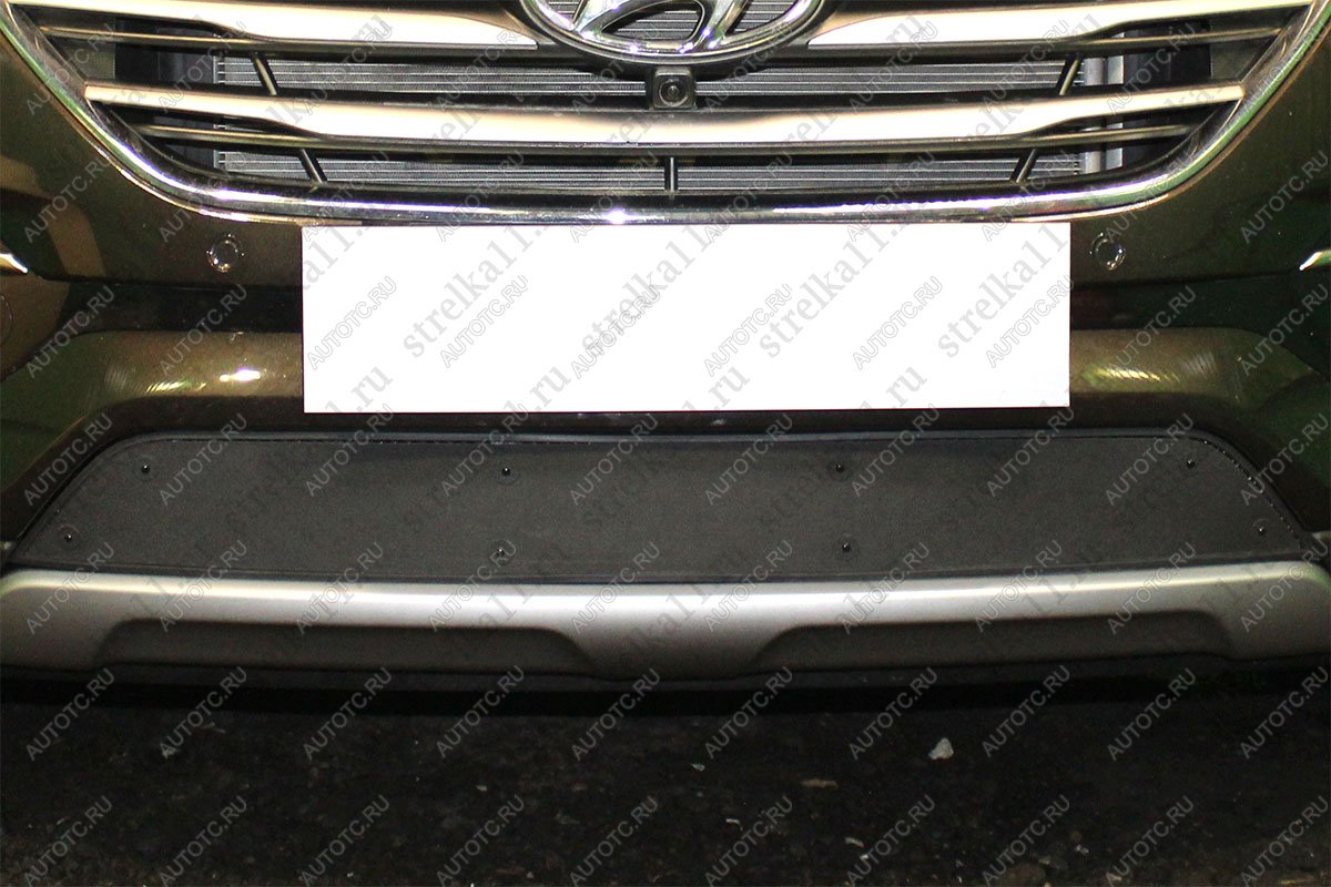 759 р. Зимняя заглушка решетки радиатора (с датчиком ACC) Стрелка11  Hyundai Santa Fe  DM (2015-2019) рестайлинг (черная)  с доставкой в г. Воронеж