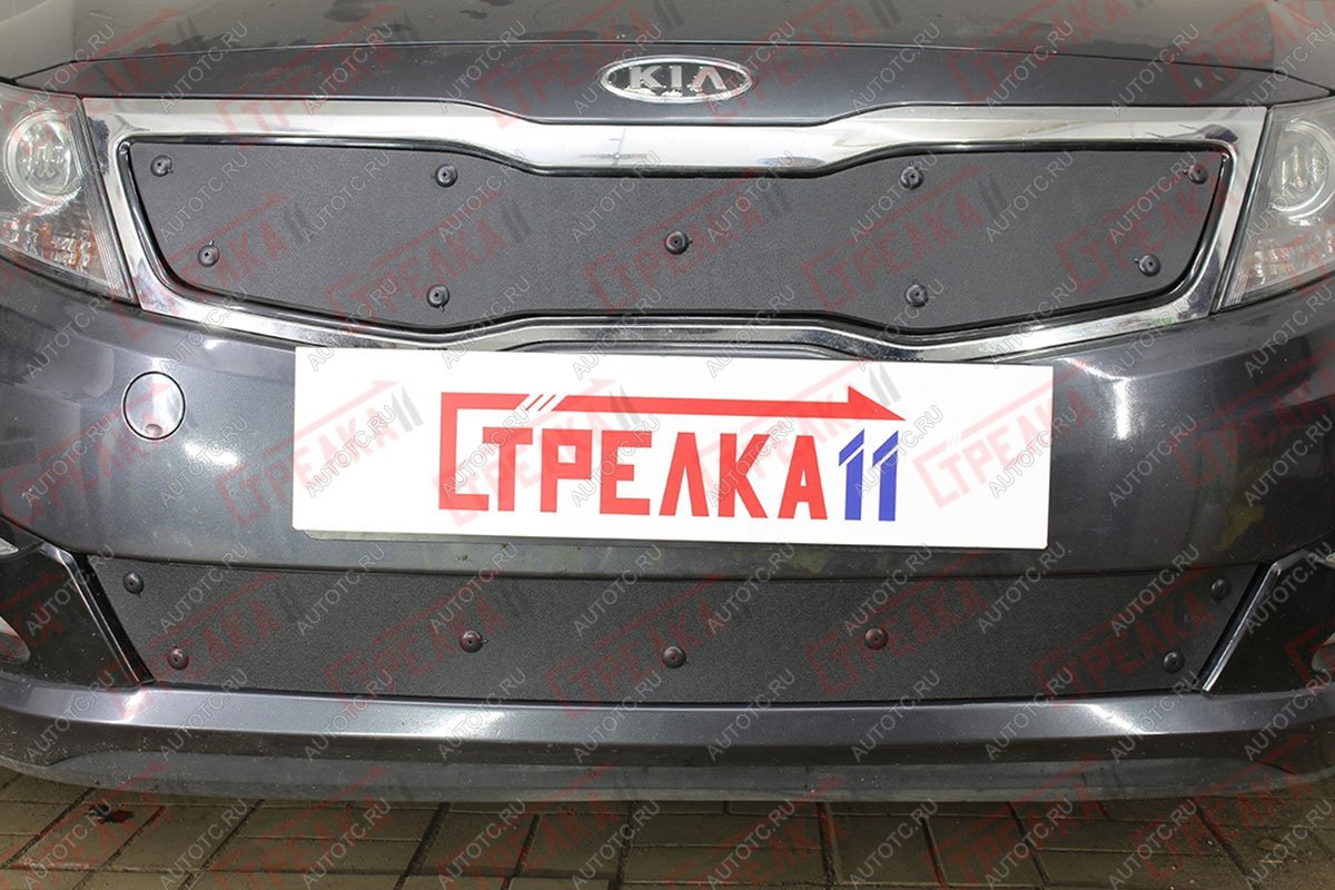 969 р. Зимняя заглушка решетки радиатора (верх) Стрелка11 KIA Optima 3 TF дорестайлинг седан (2010-2013) (черная)  с доставкой в г. Воронеж